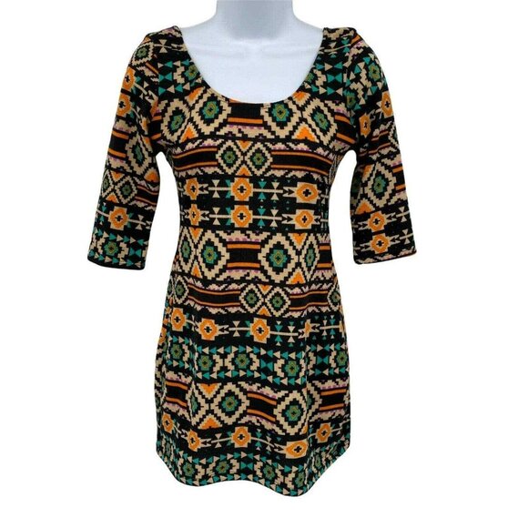 Vibe Sportswear Womens Medium 3/4 Sleeve Aztec Print Mini Dress Soft‎ - Picture 1 of 6